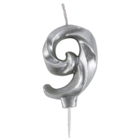 Свеча -цифра "9" витая серебро 5см